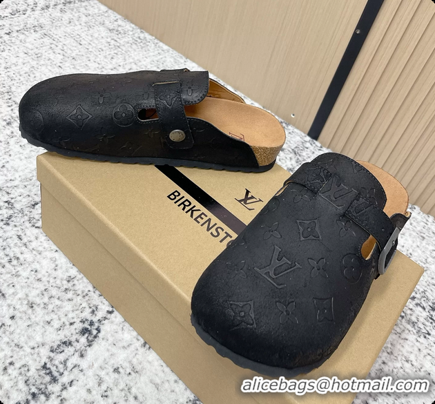 Buy Luxury Louis Vuitton LV Cosy Flat Comfort Closed Mule Black Monogram Leather 6061609