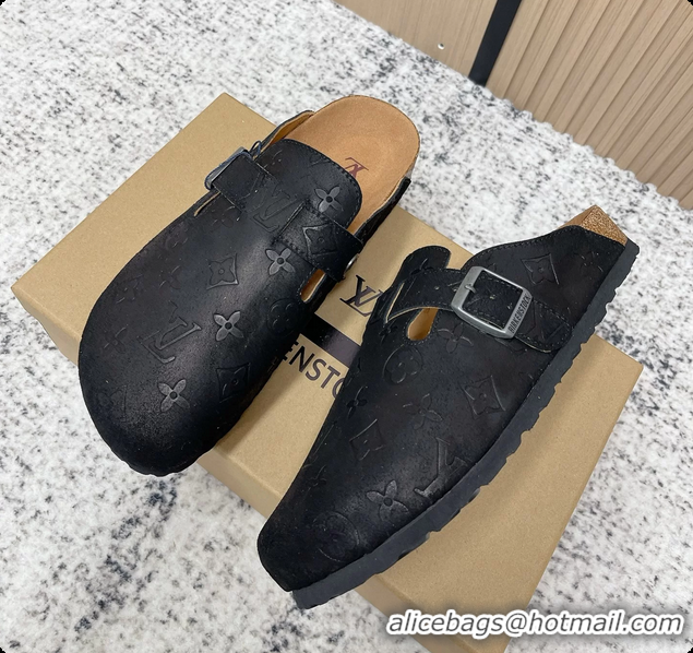 Buy Luxury Louis Vuitton LV Cosy Flat Comfort Closed Mule Black Monogram Leather 6061609