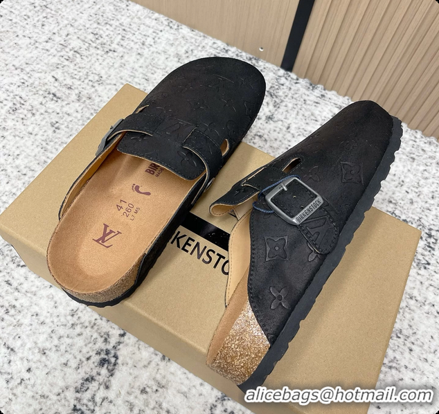 Buy Luxury Louis Vuitton LV Cosy Flat Comfort Closed Mule Black Monogram Leather 6061609