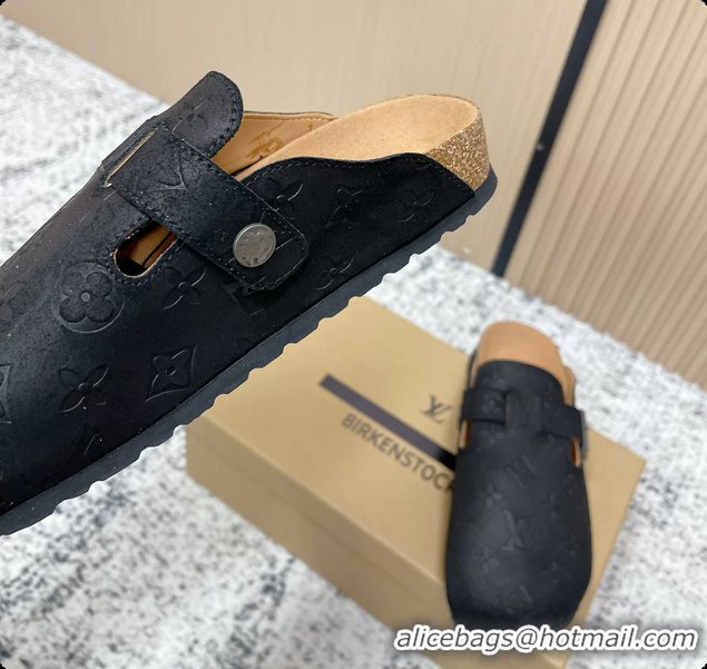 Buy Luxury Louis Vuitton LV Cosy Flat Comfort Closed Mule Black Monogram Leather 6061609