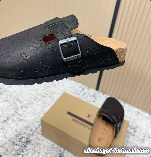 Buy Luxury Louis Vuitton LV Cosy Flat Comfort Closed Mule Black Monogram Leather 6061609
