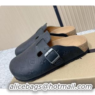 Luxury Louis Vuitton LV Cosy Flat Comfort Closed Mule Black Monogram Leather 6061609