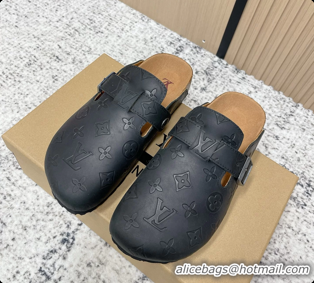 Luxury Louis Vuitton LV Cosy Flat Comfort Closed Mule Black Monogram Leather 6061609