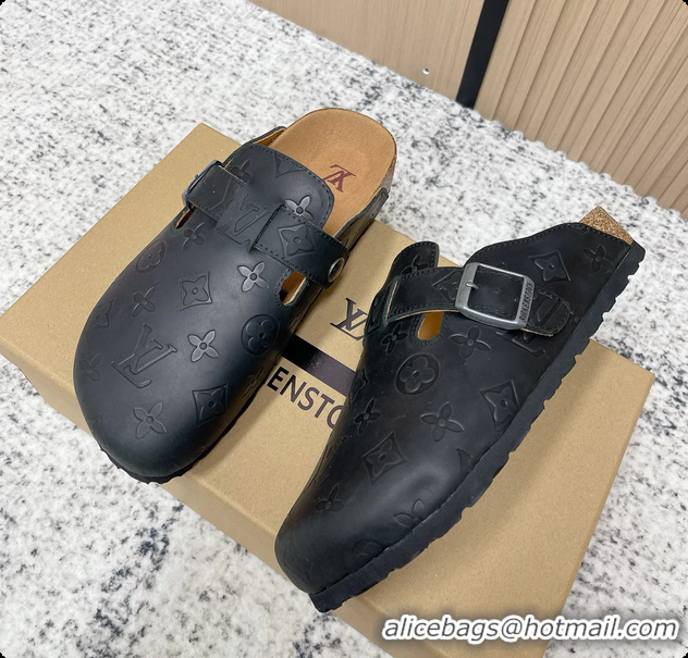 Luxury Louis Vuitton LV Cosy Flat Comfort Closed Mule Black Monogram Leather 6061609