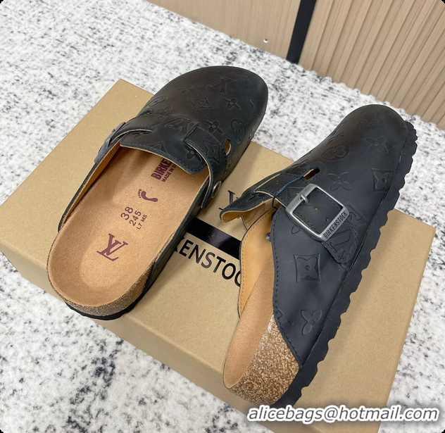 Luxury Louis Vuitton LV Cosy Flat Comfort Closed Mule Black Monogram Leather 6061609