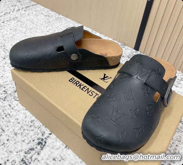 Luxury Louis Vuitton LV Cosy Flat Comfort Closed Mule Black Monogram Leather 6061609