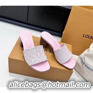 Good Quality Louis Vuitton LV Lily Heeled Mule Slides Sandals Pink Monogram Jacquard 6061611