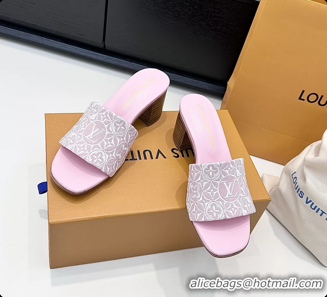 Good Quality Louis Vuitton LV Lily Heeled Mule Slides Sandals Pink Monogram Jacquard 6061611