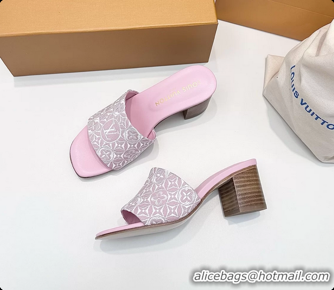 Good Quality Louis Vuitton LV Lily Heeled Mule Slides Sandals Pink Monogram Jacquard 6061611
