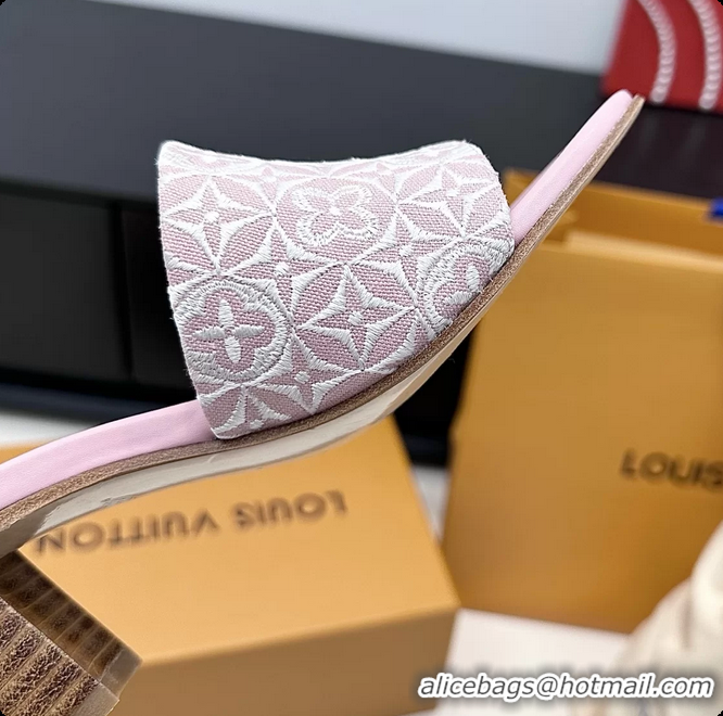 Good Quality Louis Vuitton LV Lily Heeled Mule Slides Sandals Pink Monogram Jacquard 6061611