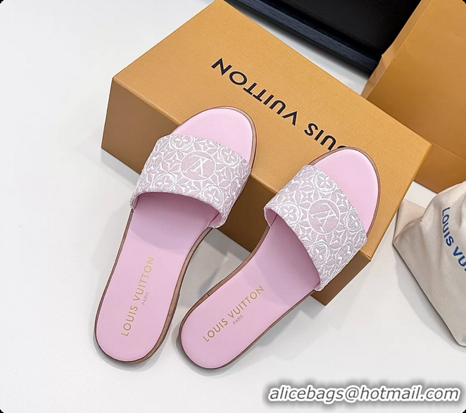 Grade Quality Louis Vuitton LV Lily Flats Mule Slides Sandals Pink Monogram Jacquard 6061612