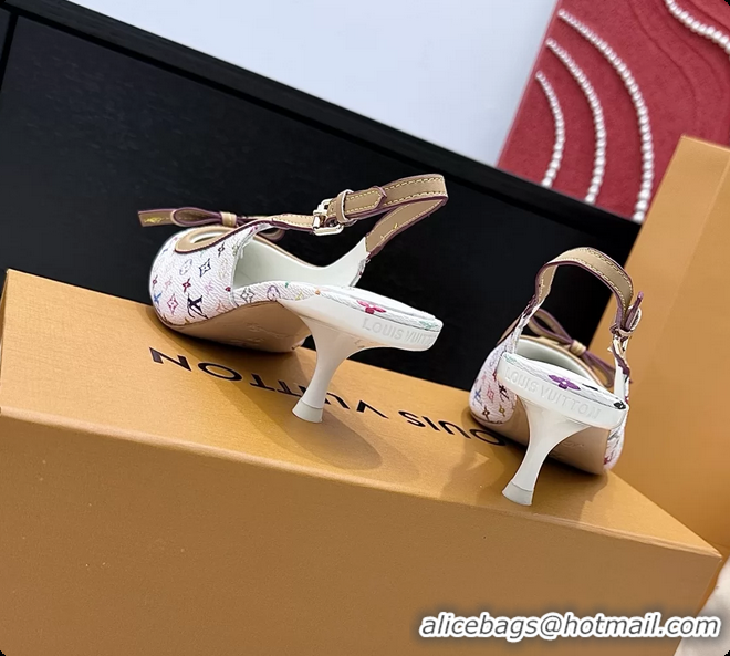 Pretty Style Louis Vuitton LVxTM 6AM Bow Slingback Pumps White Multicolor Monogram Canvas 65MM 6061614