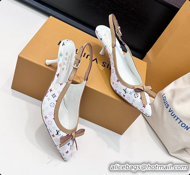 Pretty Style Louis Vuitton LVxTM 6AM Bow Slingback Pumps White Multicolor Monogram Canvas 65MM 6061614
