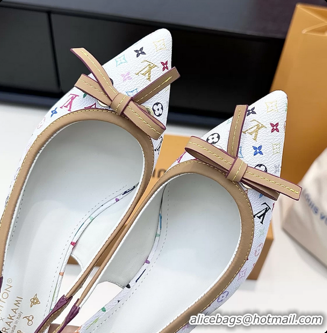Pretty Style Louis Vuitton LVxTM 6AM Bow Slingback Pumps White Multicolor Monogram Canvas 65MM 6061614