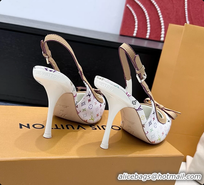 Luxury Cheap Louis Vuitton LVxTM 6AM Bow Slingback Pumps White Multicolor Monogram Canvas 100MM 6061614