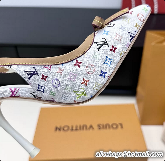 Luxury Cheap Louis Vuitton LVxTM 6AM Bow Slingback Pumps White Multicolor Monogram Canvas 100MM 6061614