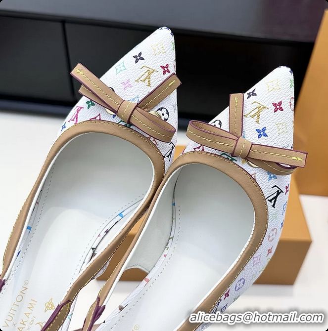 Luxury Cheap Louis Vuitton LVxTM 6AM Bow Slingback Pumps White Multicolor Monogram Canvas 100MM 6061614