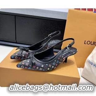 Hot Style Louis Vuitton LVxTM 6AM Bow Slingback Pumps Black Multicolor Monogram Canvas 65MM 6061614