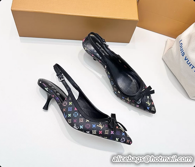 Hot Style Louis Vuitton LVxTM 6AM Bow Slingback Pumps Black Multicolor Monogram Canvas 65MM 6061614