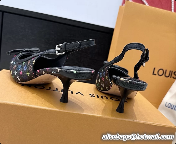 Hot Style Louis Vuitton LVxTM 6AM Bow Slingback Pumps Black Multicolor Monogram Canvas 65MM 6061614