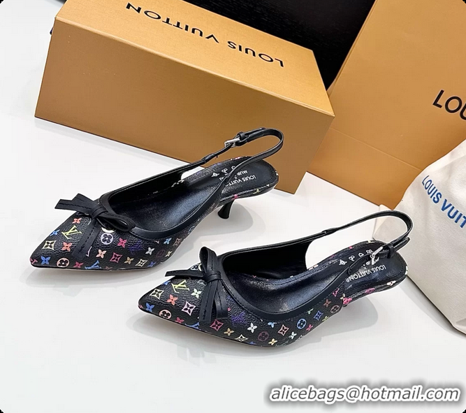 Hot Style Louis Vuitton LVxTM 6AM Bow Slingback Pumps Black Multicolor Monogram Canvas 65MM 6061614