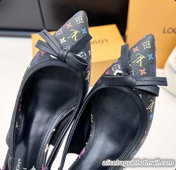 Hot Style Louis Vuitton LVxTM 6AM Bow Slingback Pumps Black Multicolor Monogram Canvas 65MM 6061614