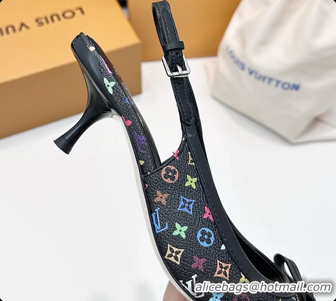 Hot Style Louis Vuitton LVxTM 6AM Bow Slingback Pumps Black Multicolor Monogram Canvas 65MM 6061614