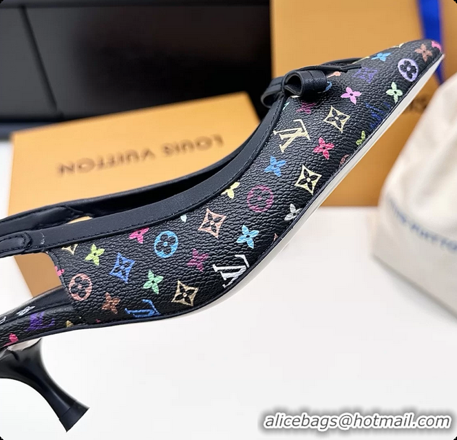 Hot Style Louis Vuitton LVxTM 6AM Bow Slingback Pumps Black Multicolor Monogram Canvas 65MM 6061614