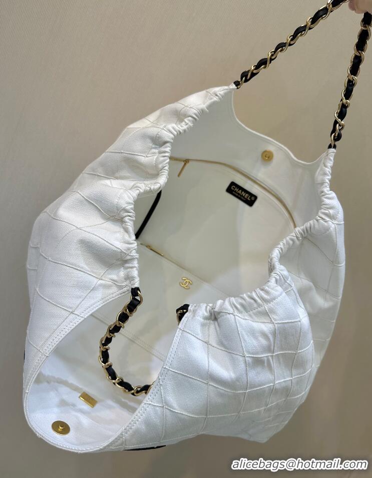 Buy Discount Chanel Coco Beach Small Shopping Bag Denim With Calfskin AS6191 White/Black/Gold 2026