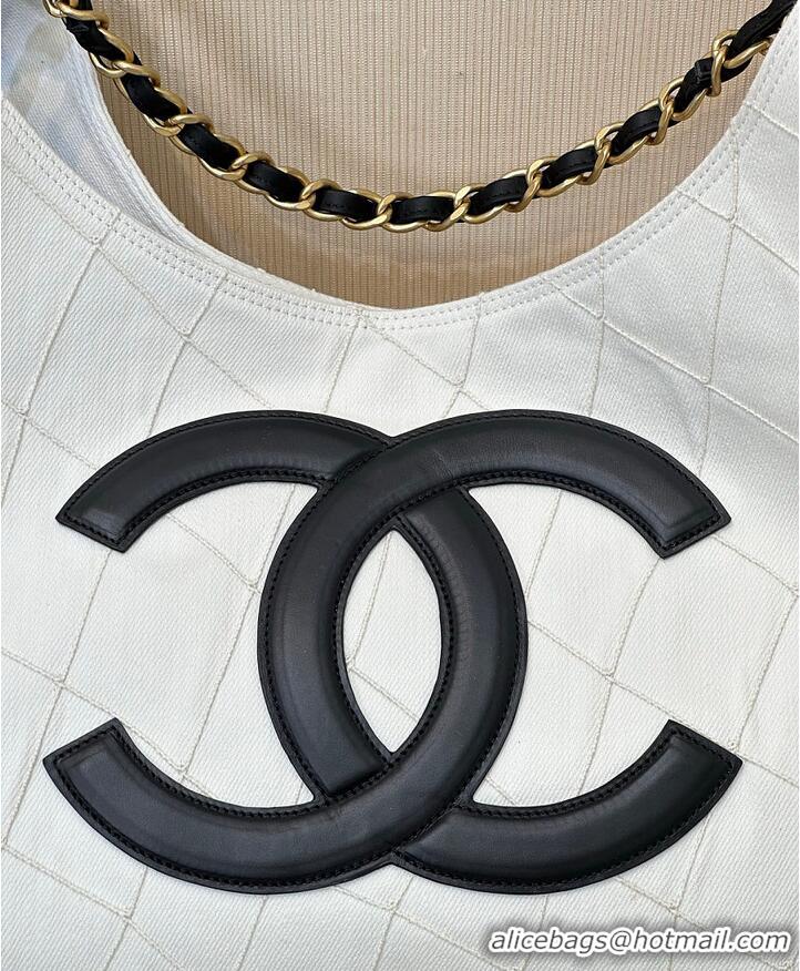 Buy Discount Chanel Coco Beach Small Shopping Bag Denim With Calfskin AS6191 White/Black/Gold 2026