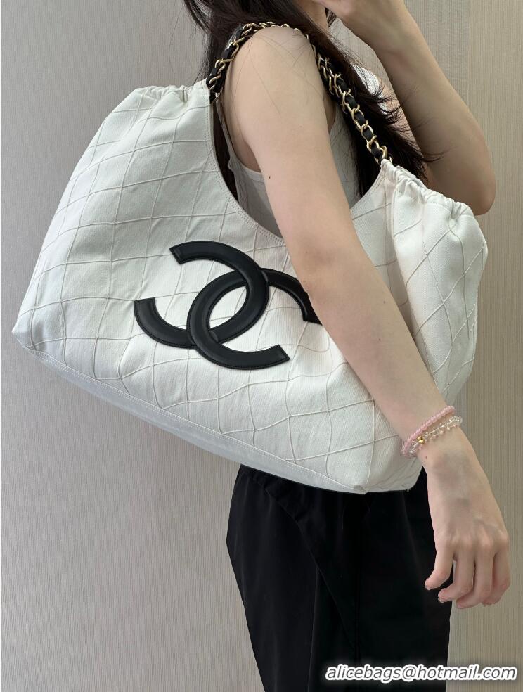 Buy Discount Chanel Coco Beach Small Shopping Bag Denim With Calfskin AS6191 White/Black/Gold 2026