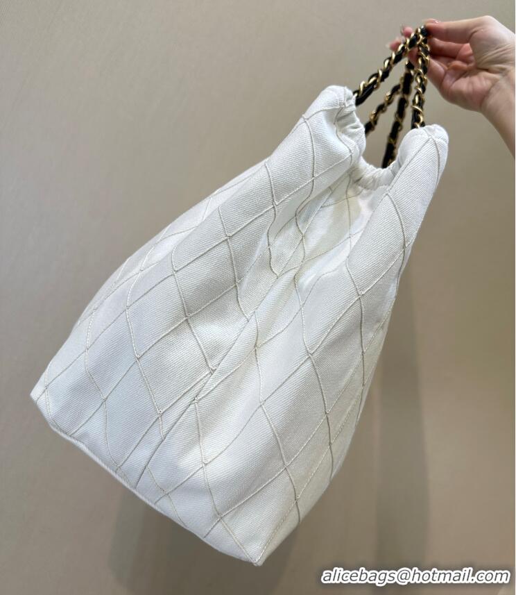Buy Discount Chanel Coco Beach Small Shopping Bag Denim With Calfskin AS6191 White/Black/Gold 2026