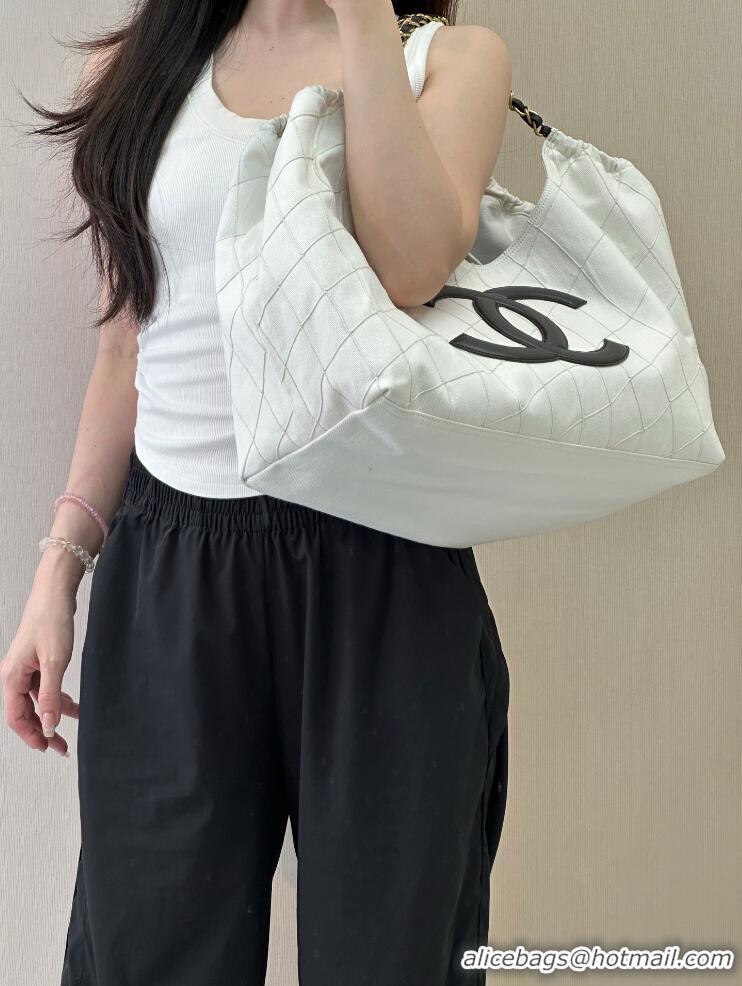 Buy Discount Chanel Coco Beach Small Shopping Bag Denim With Calfskin AS6191 White/Black/Gold 2026