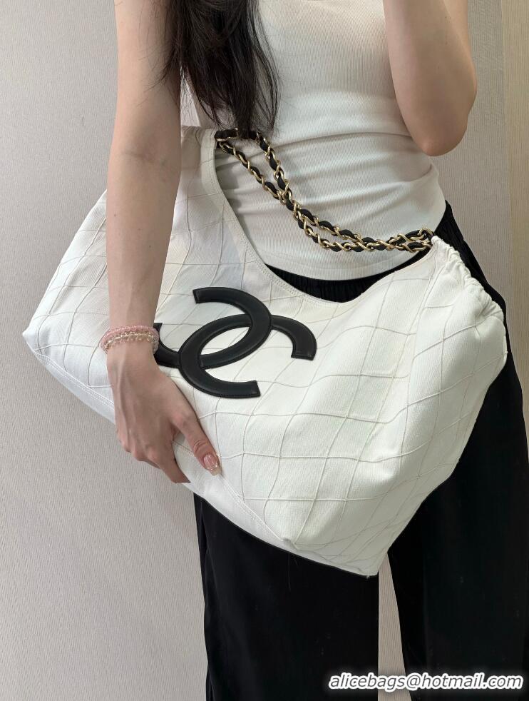 Buy Discount Chanel Coco Beach Small Shopping Bag Denim With Calfskin AS6191 White/Black/Gold 2026