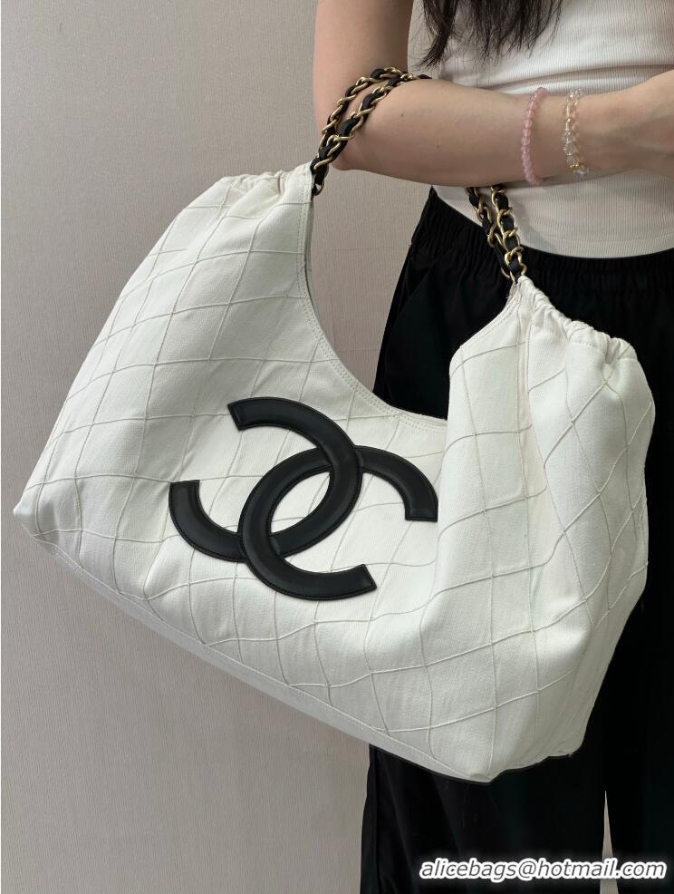 Buy Discount Chanel Coco Beach Small Shopping Bag Denim With Calfskin AS6191 White/Black/Gold 2026