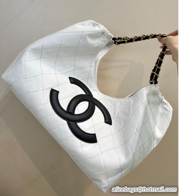 Buy Discount Chanel Coco Beach Small Shopping Bag Denim With Calfskin AS6191 White/Black/Gold 2026