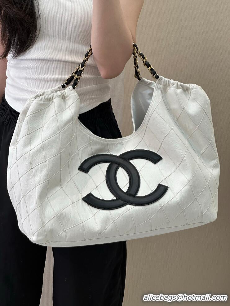 Buy Discount Chanel Coco Beach Small Shopping Bag Denim With Calfskin AS6191 White/Black/Gold 2026