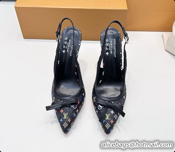 Top Design Louis Vuitton LVxTM 6AM Bow Slingback Pumps Black Multicolor Monogram Canvas 100MM 6061701