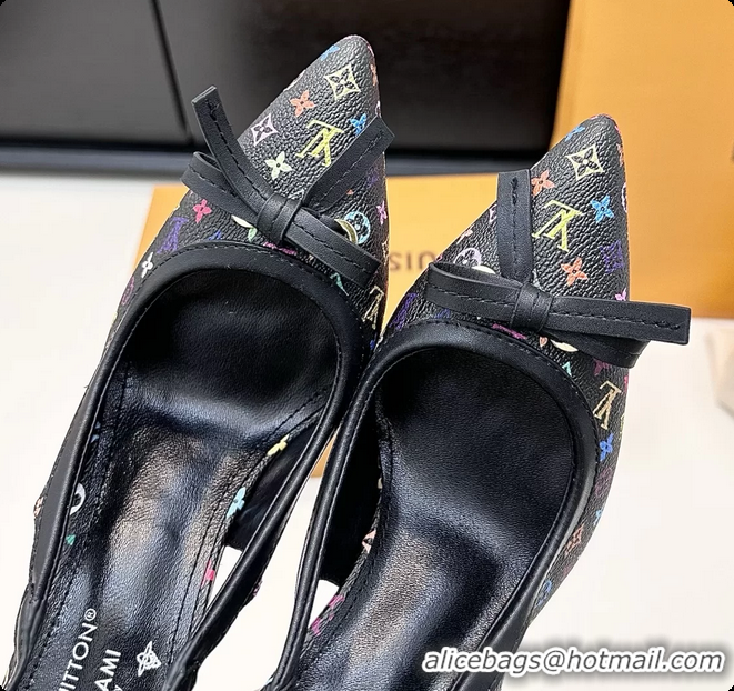 Top Design Louis Vuitton LVxTM 6AM Bow Slingback Pumps Black Multicolor Monogram Canvas 100MM 6061701