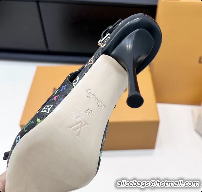 Top Design Louis Vuitton LVxTM 6AM Bow Slingback Pumps Black Multicolor Monogram Canvas 100MM 6061701
