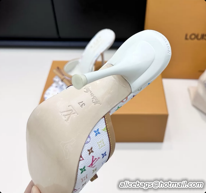 Luxurious Louis Vuitton LVxTM 6AM Bow Heeled Slides Sandals White Multicolor Monogram Canvas 6061701