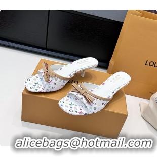 Most Popular Louis Vuitton LVxTM 6AM Bow Heeled Slides Sandals White Multicolor Monogram Canvas 6061701