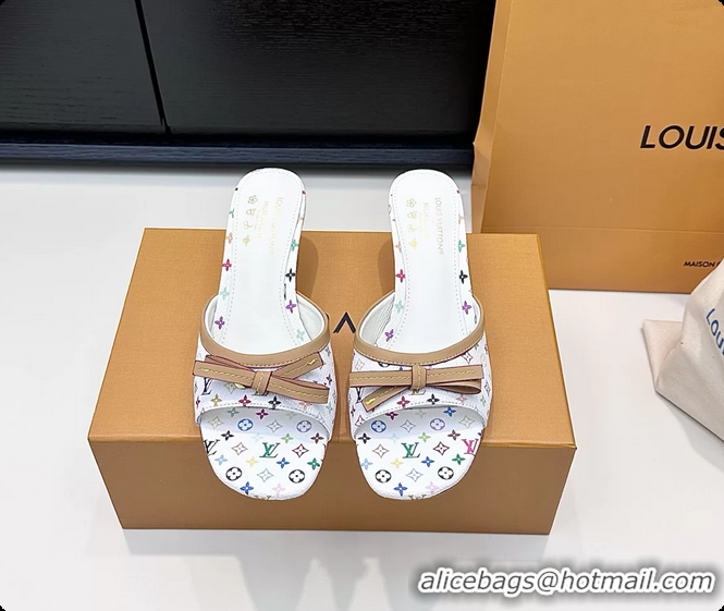 Most Popular Louis Vuitton LVxTM 6AM Bow Heeled Slides Sandals White Multicolor Monogram Canvas 6061701