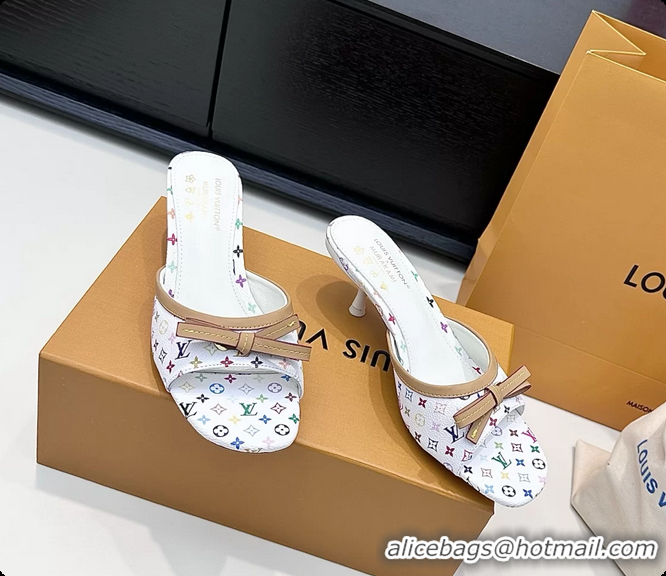 Most Popular Louis Vuitton LVxTM 6AM Bow Heeled Slides Sandals White Multicolor Monogram Canvas 6061701