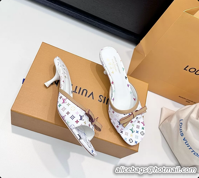 Most Popular Louis Vuitton LVxTM 6AM Bow Heeled Slides Sandals White Multicolor Monogram Canvas 6061701