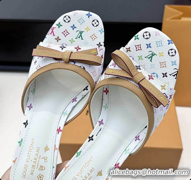 Most Popular Louis Vuitton LVxTM 6AM Bow Heeled Slides Sandals White Multicolor Monogram Canvas 6061701