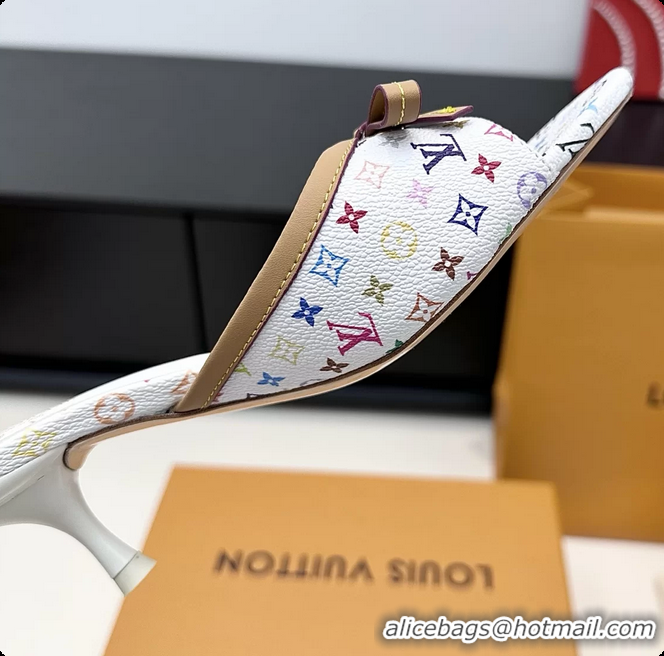 Most Popular Louis Vuitton LVxTM 6AM Bow Heeled Slides Sandals White Multicolor Monogram Canvas 6061701
