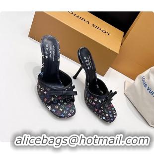 Pretty Style Louis Vuitton LVxTM 6AM Bow Heeled Slides Sandals Black Multicolor Monogram Canvas 6061702