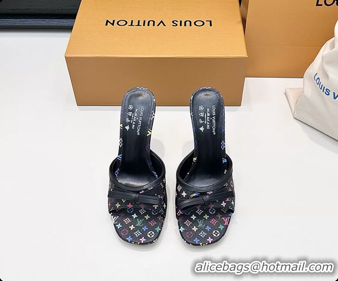 Pretty Style Louis Vuitton LVxTM 6AM Bow Heeled Slides Sandals Black Multicolor Monogram Canvas 6061702