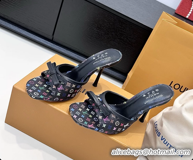 Pretty Style Louis Vuitton LVxTM 6AM Bow Heeled Slides Sandals Black Multicolor Monogram Canvas 6061702